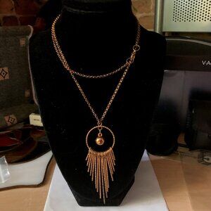 Vintage Tassel Chandelier Dangle Pendant Long Necklace Gold Tone